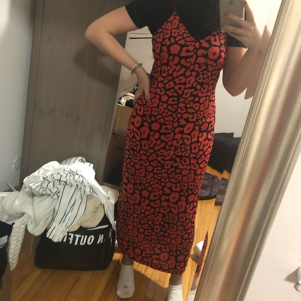 Urban size small red leopard midi dress